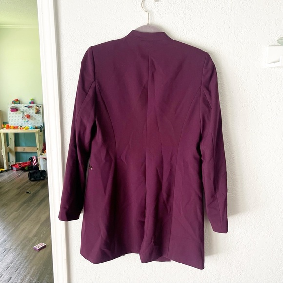 Calvin Klein Blazer Women's 2 Purple Collarless Open Front Tunic Length Career - Picture 7 of 8